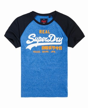 Superdry Vintage Logo Raglan Férfi Pólók Kék/Sötétkék | TNXPA3210